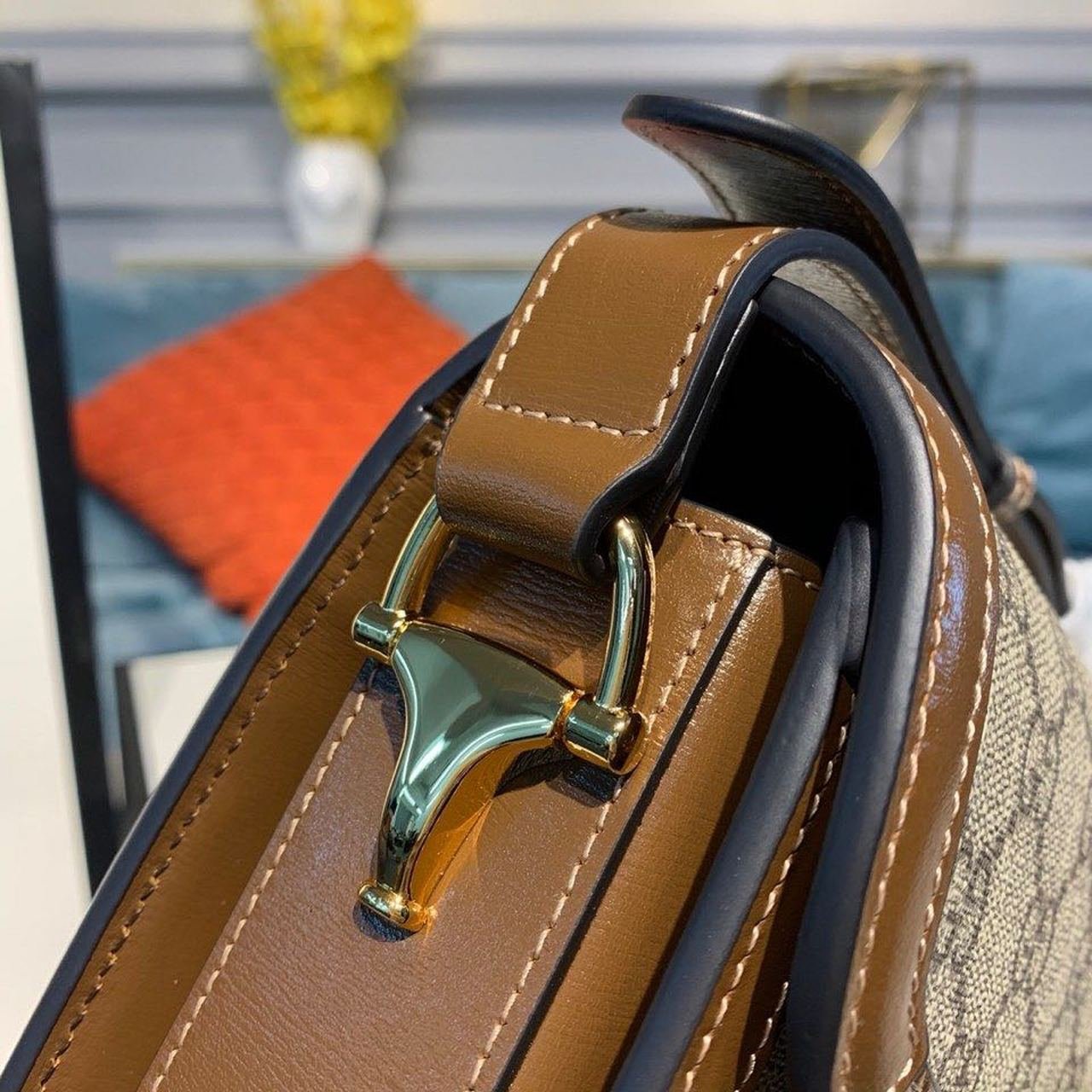 Gucci Horsebit 1955 Shoulder Bag Beige/Ebony GG Supreme Canvas With Brown For Women 9.8in/25cm