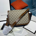 Gucci Horsebit 1955 Shoulder Bag Beige/Ebony GG Supreme Canvas With Brown For Women 9.8in/25cm