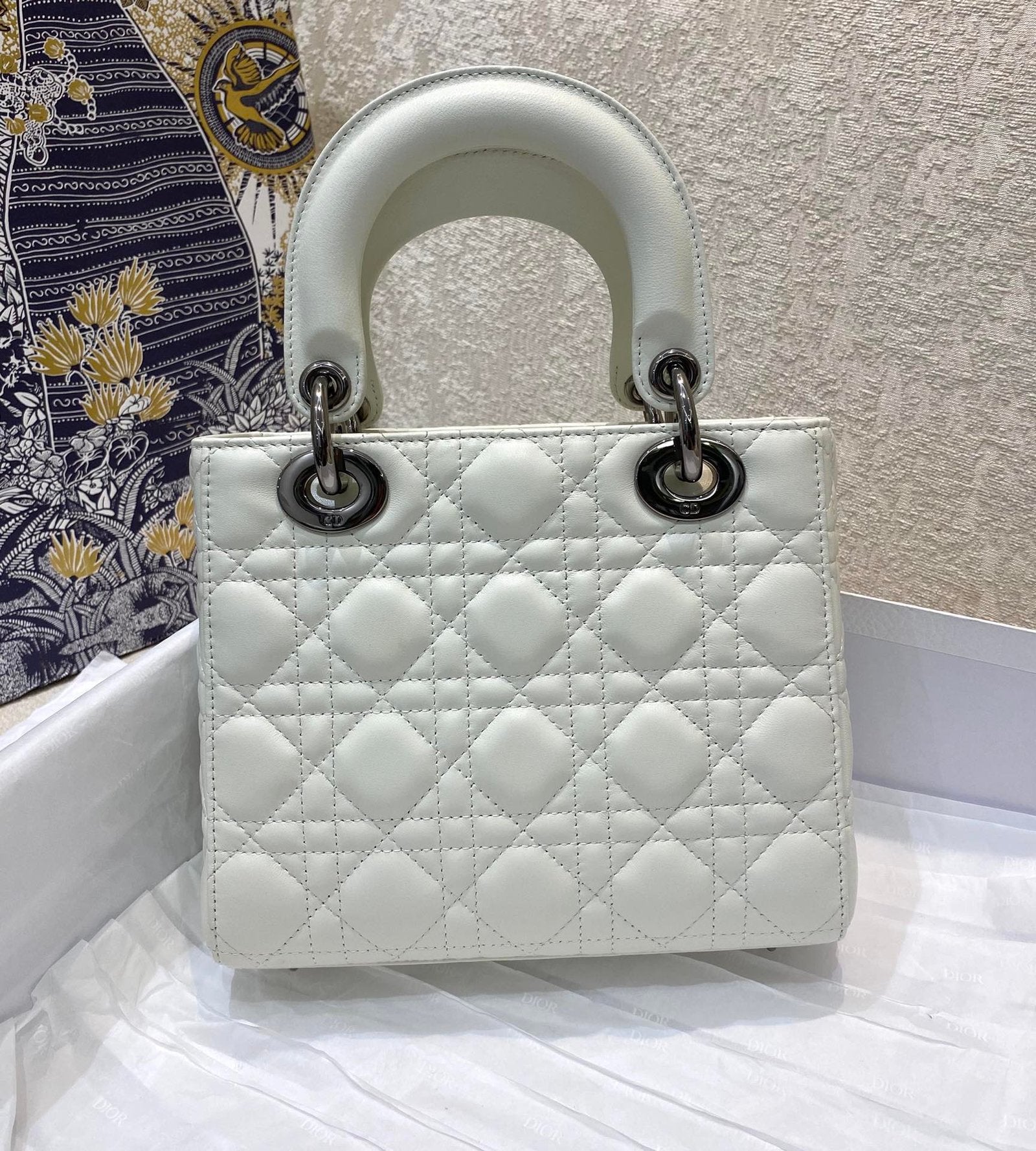 Christian Dior Lady Dior Bag Metal Hardware Spring Collection 20cm White