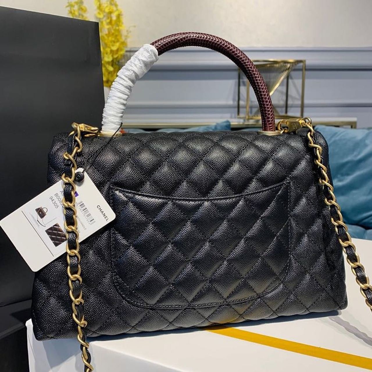 Chanel Coco Handle Quilted Lizard Handle Bag 30cm Caviar Leather Gold Hardware Spring/Summer Act 1 Collection, Black
