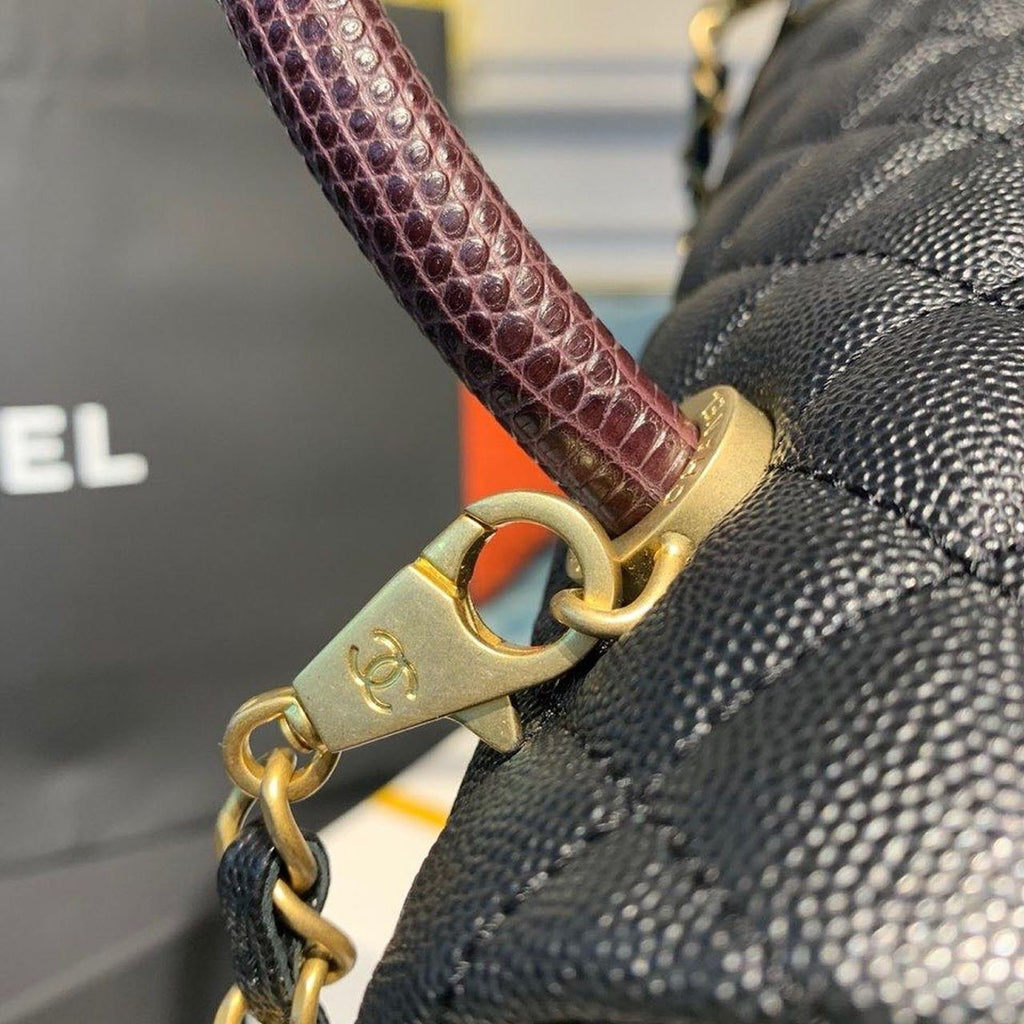 Chanel Coco Handle Quilted Lizard Handle Bag 30cm Caviar Leather Gold Hardware Spring/Summer Act 1 Collection, Black