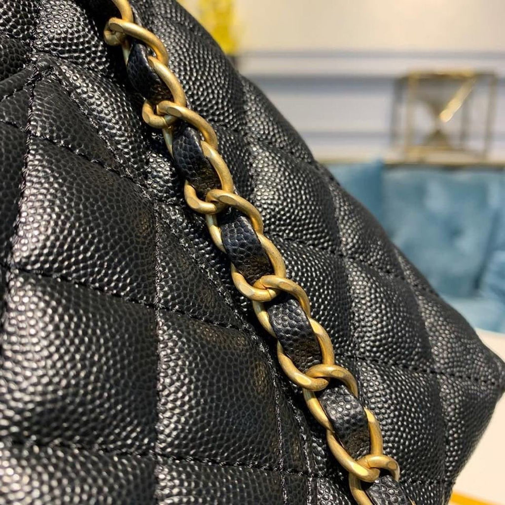 Chanel Coco Handle Quilted Lizard Handle Bag 30cm Caviar Leather Gold Hardware Spring/Summer Act 1 Collection, Black