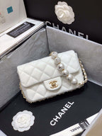 Chanel Flap Pearl Embellished Bag 18cm Gold Hardware Lambskin Leather Spring/Summer Collection, White