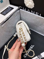 Chanel Flap Pearl Embellished Bag 18cm Gold Hardware Lambskin Leather Spring/Summer Collection, White
