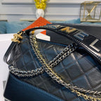 Chanel Gabrielle Hobo Bag 20cm Aged Calfskin Leather Bi-Color Gold/Silver Strap Spring/Summer Act 1 Collection, Black