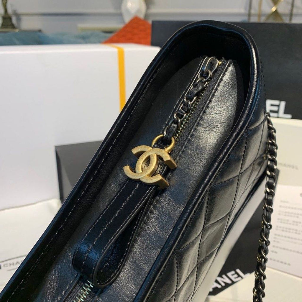 Chanel Gabrielle Hobo Bag 20cm Aged Calfskin Leather Bi-Color Gold/Silver Strap Spring/Summer Act 1 Collection, Black