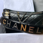 Chanel Gabrielle Hobo Bag 20cm Aged Calfskin Leather Bi-Color Gold/Silver Strap Spring/Summer Act 1 Collection, Black