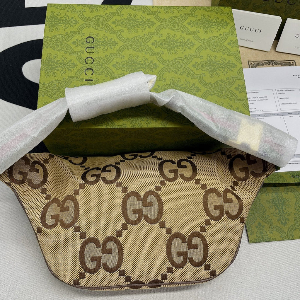 Gucci Jumbo GG Belt Bag Camel And Ebony Jumbo GG Canvas For Women 15.3in/39cm