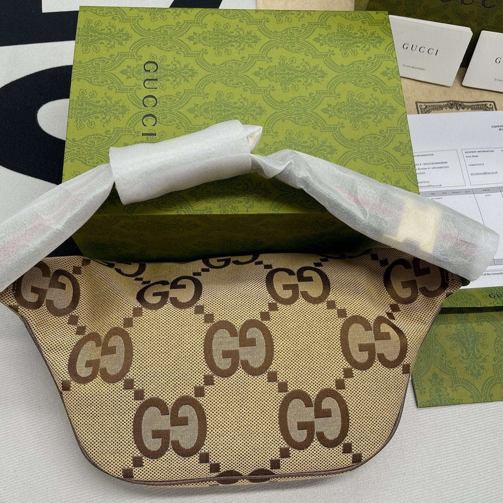 Gucci Jumbo GG Belt Bag Camel And Ebony Jumbo GG Canvas For Women 15.3in/39cm