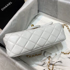 Chanel Classic Flap With Charm Chain With CC Details On Strap Bag 20cm Gold Hardware Lambskin Leather Spring/Summer Collection, White