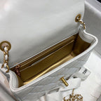 Chanel Classic Flap With Charm Chain With CC Details On Strap Bag 20cm Gold Hardware Lambskin Leather Spring/Summer Collection, White