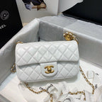 Chanel Classic Flap With Charm Chain With CC Details On Strap Bag 20cm Gold Hardware Lambskin Leather Spring/Summer Collection, White