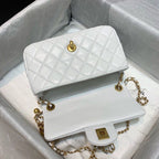 Chanel Classic Flap With Charm Chain With CC Details On Strap Bag 20cm Gold Hardware Lambskin Leather Spring/Summer Collection, White