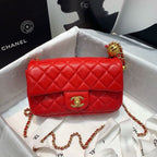 Chanel Classic Flap With Charm Chain With CC Details On Strap Bag 20cm Gold Hardware Lambskin Leather Spring/Summer Collection, Red