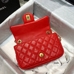 Chanel Classic Flap With Charm Chain With CC Details On Strap Bag 20cm Gold Hardware Lambskin Leather Spring/Summer Collection, Red