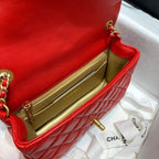 Chanel Classic Flap With Charm Chain With CC Details On Strap Bag 20cm Gold Hardware Lambskin Leather Spring/Summer Collection, Red