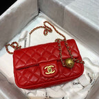 Chanel Classic Flap With Charm Chain With CC Details On Strap Bag 20cm Gold Hardware Lambskin Leather Spring/Summer Collection, Red