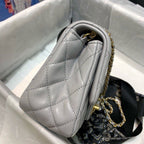 Chanel Classic Flap With Charm Chain With CC Details On Strap Bag 18cm Gold Hardware Lambskin Leather Spring/Summer Collection, Grey