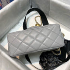 Chanel Classic Flap With Charm Chain With CC Details On Strap Bag 18cm Gold Hardware Lambskin Leather Spring/Summer Collection, Grey