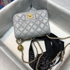 Chanel Classic Flap With Charm Chain With CC Details On Strap Bag 18cm Gold Hardware Lambskin Leather Spring/Summer Collection, Grey
