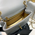 Chanel Classic Flap With Charm Chain With CC Details On Strap Bag 18cm Gold Hardware Lambskin Leather Spring/Summer Collection, Grey