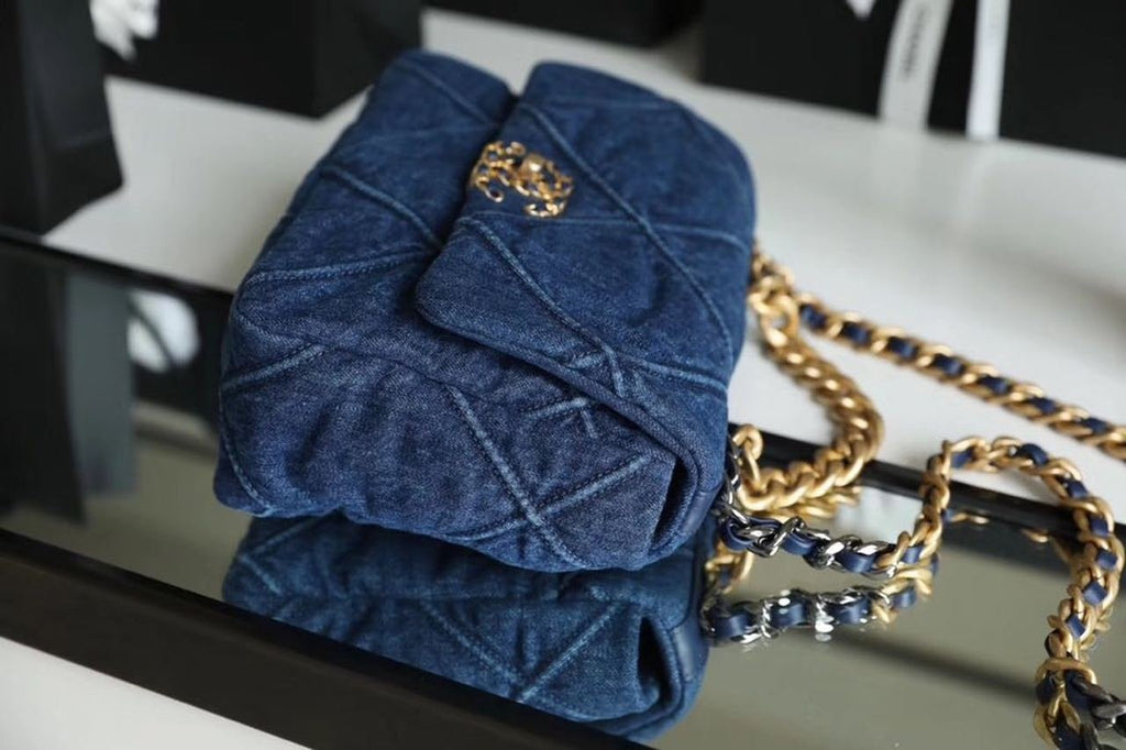 Chanel 19 Flap Bag 26cm Goatskin Leather Spring/Summer Act 1 Collection, Blue Jean