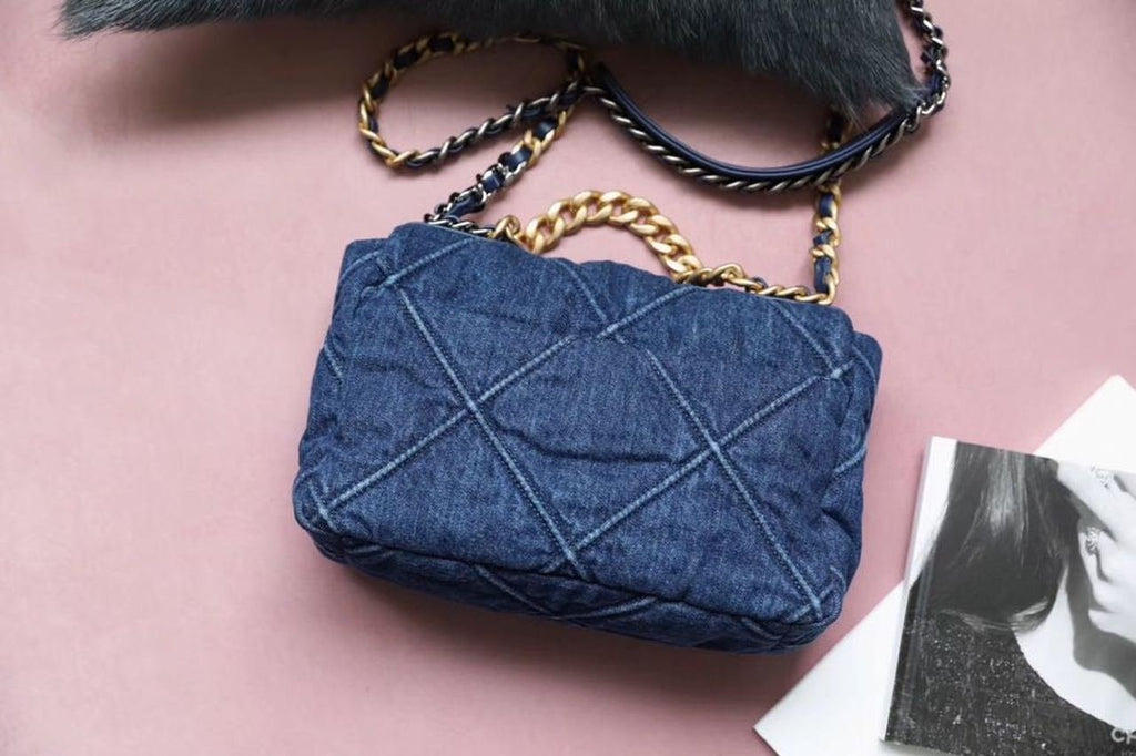 Chanel 19 Flap Bag 26cm Goatskin Leather Spring/Summer Act 1 Collection, Blue Jean