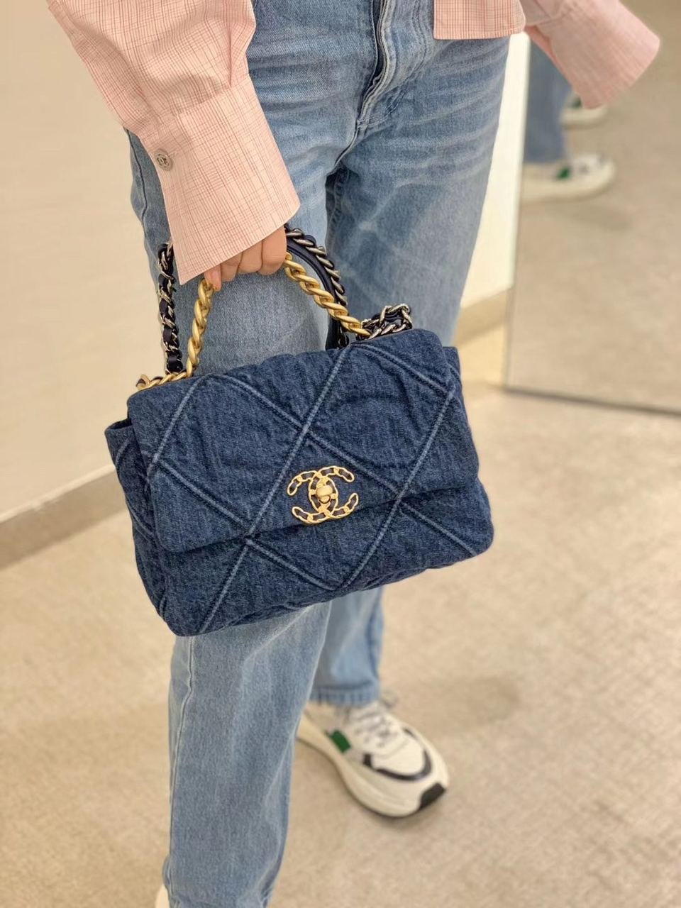 Chanel 19 Flap Bag 26cm Goatskin Leather Spring/Summer Act 1 Collection, Blue Jean
