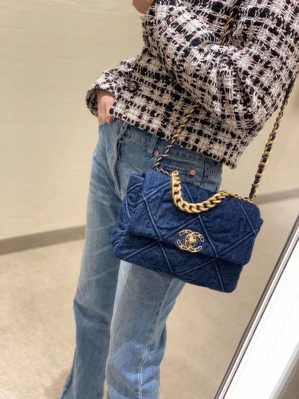 Chanel 19 Flap Bag 26cm Goatskin Leather Spring/Summer Act 1 Collection, Blue Jean