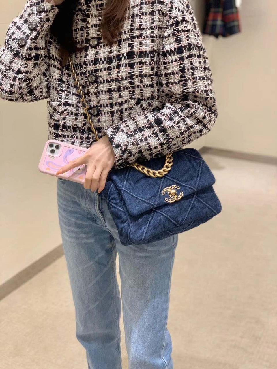 Chanel 19 Flap Bag 26cm Goatskin Leather Spring/Summer Act 1 Collection, Blue Jean