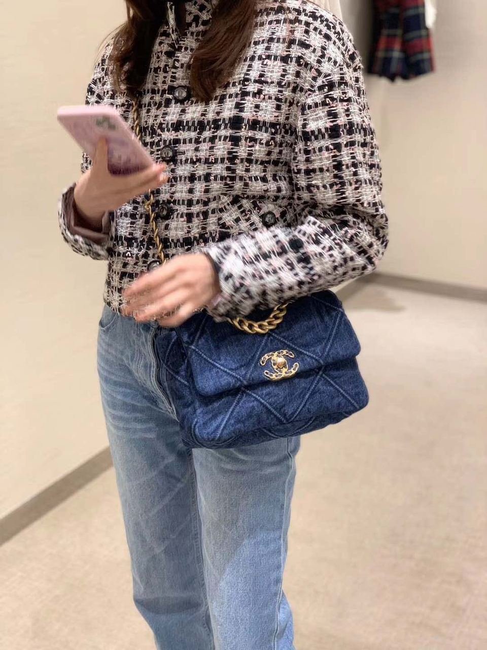 Chanel 19 Flap Bag 26cm Goatskin Leather Spring/Summer Act 1 Collection, Blue Jean