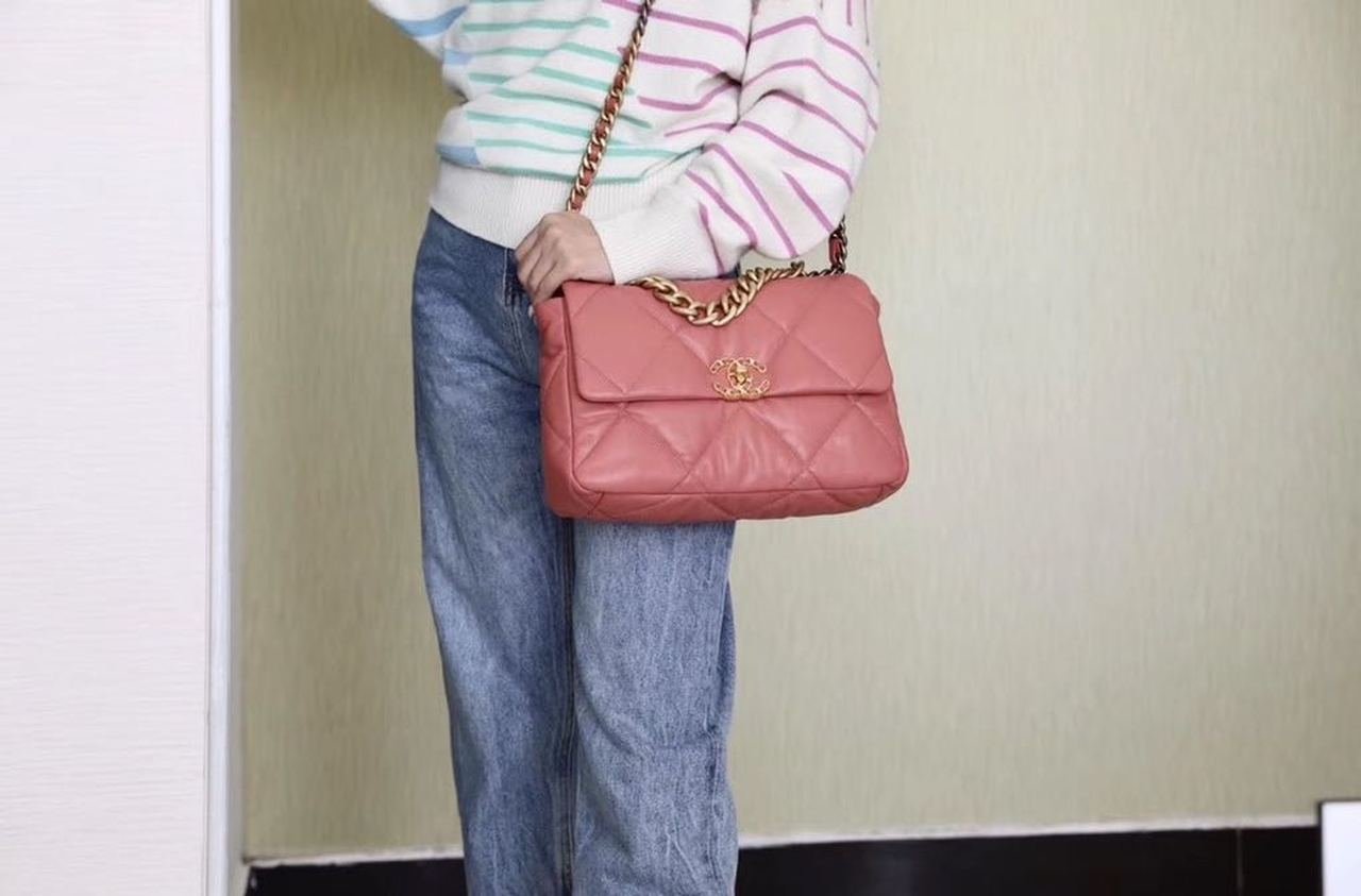 Chanel 19 Flap Bag 26cm Goatskin Leather Spring/Summer Act 1 Collection, Salmon Pink