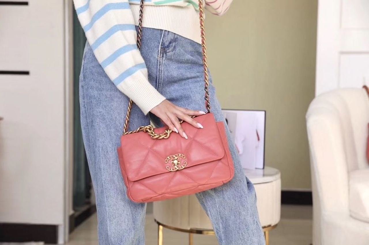 Chanel 19 Flap Bag 26cm Goatskin Leather Spring/Summer Act 1 Collection, Salmon Pink