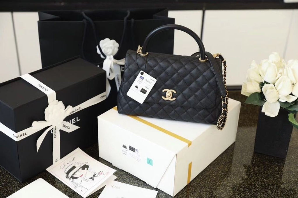 Chanel Coco Handle Quilted Bag 30cm Caviar Leather Gold Hardware Spring/Summer Act 1 Collection, Black/Red