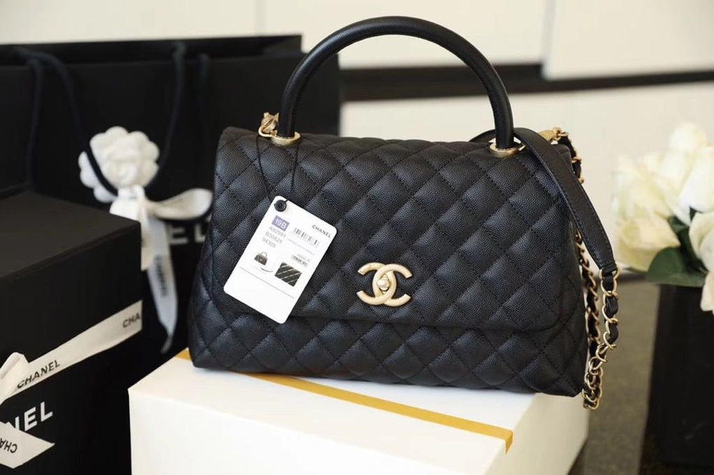 Chanel Coco Handle Quilted Bag 30cm Caviar Leather Gold Hardware Spring/Summer Act 1 Collection, Black/Red