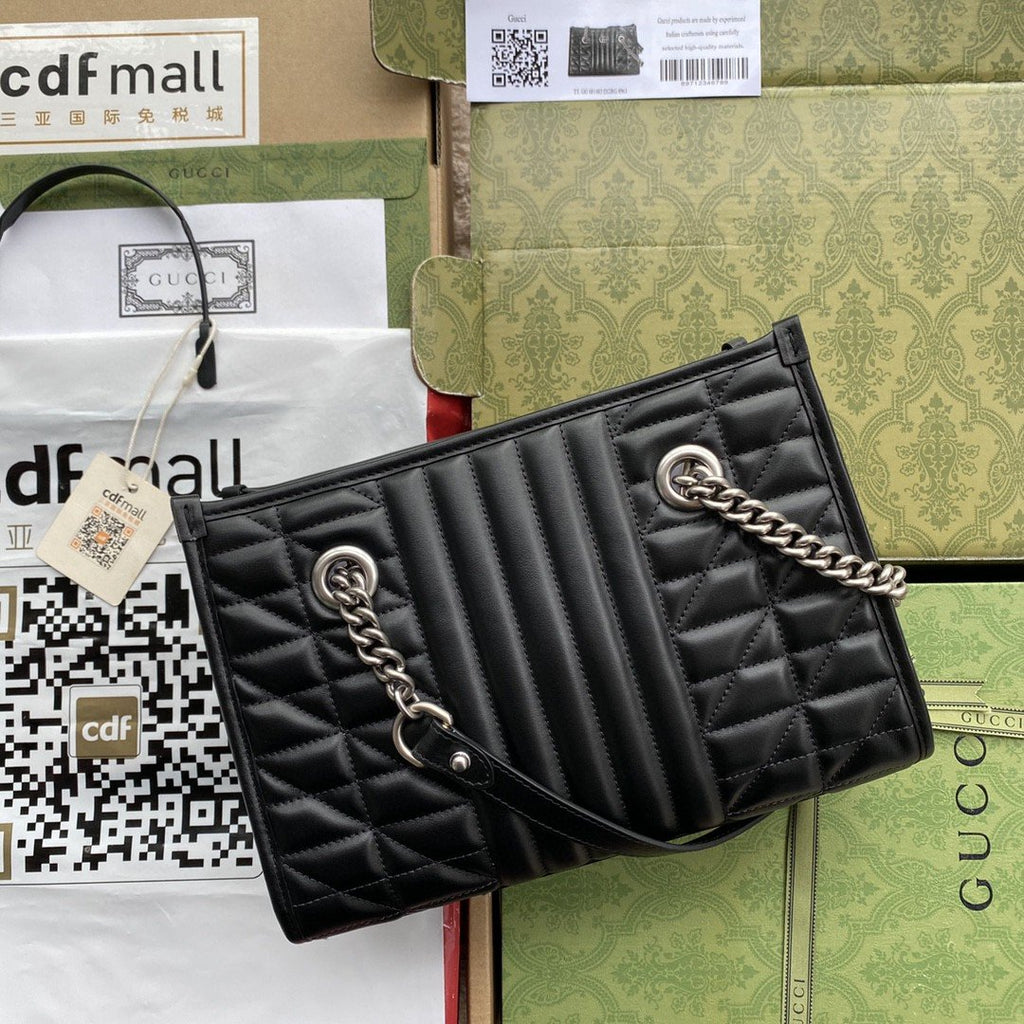 Gucci GG Marmont Small Tote Bag Black Matelasses For Women 10.4in/26.5cm