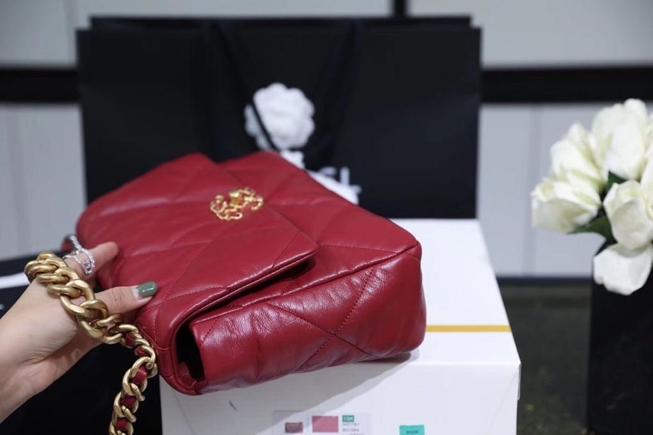 Chanel 19 Flap Bag 26cm Goatskin Leather Spring/Summer Act 1 Collection, Burgundy