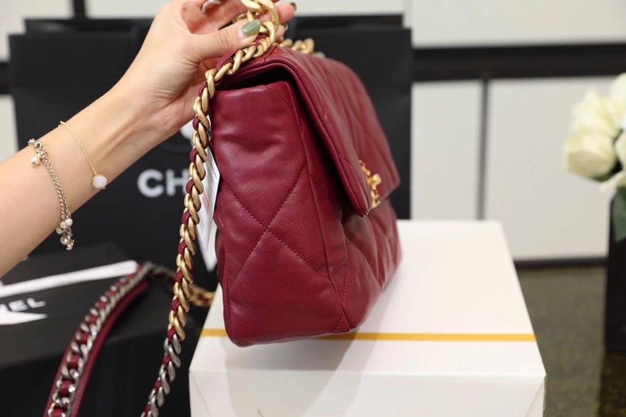 Chanel 19 Flap Bag 26cm Goatskin Leather Spring/Summer Act 1 Collection, Bordeaux