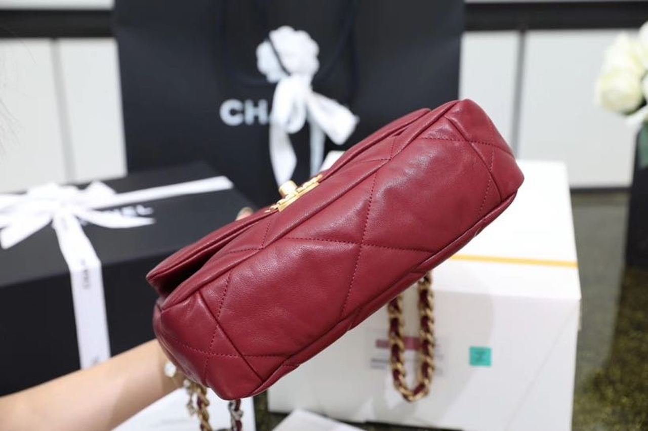Chanel 19 Flap Bag 26cm Goatskin Leather Spring/Summer Act 1 Collection, Bordeaux
