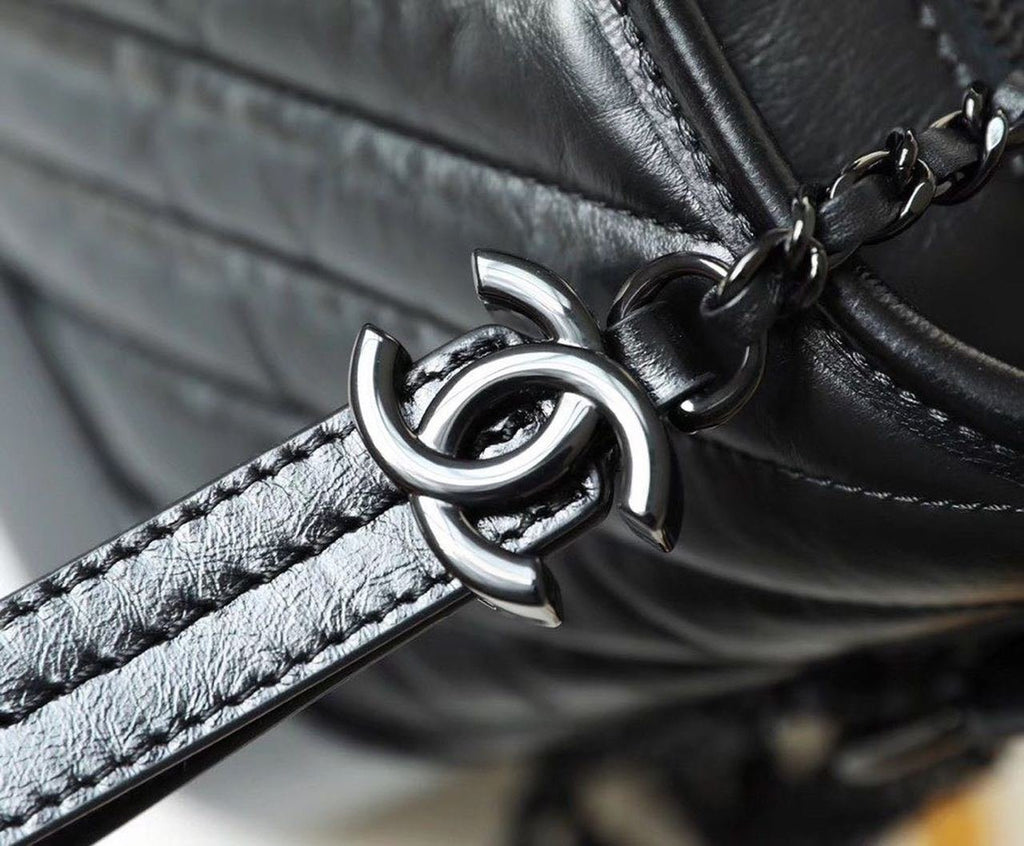 Chanel Chevron Gabrielle Hobo Bag 20cm Aged Calfskin Leather Spring/Summer Act 1 Collection, So Black