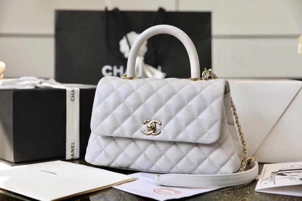 Chanel Coco Handle Quilted Handle Bag 24cm Caviar Leather Gold Hardware Spring/Summer Act 1 Collection White