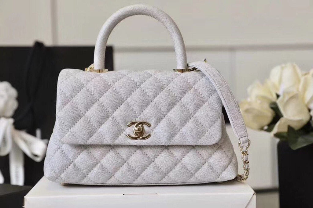 Chanel Coco Handle Quilted Handle Bag 24cm Caviar Leather Gold Hardware Spring/Summer Act 1 Collection White