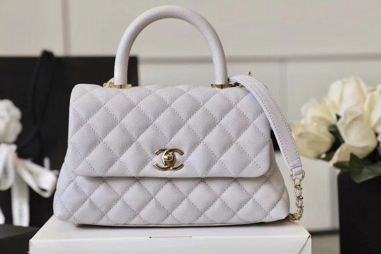 Chanel Coco Handle Quilted Handle Bag 24cm Caviar Leather Gold Hardware Spring/Summer Act 1 Collection White