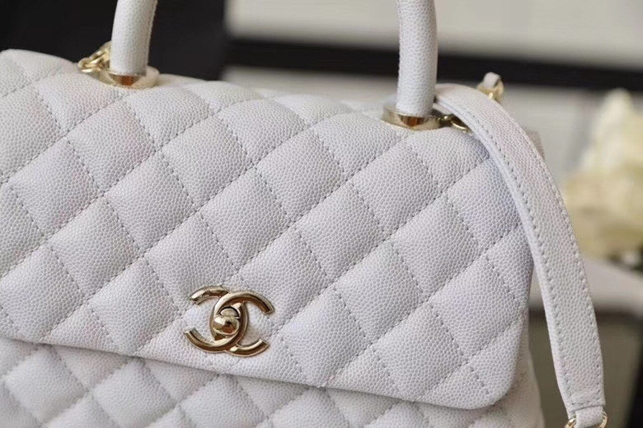 Chanel Coco Handle Quilted Handle Bag 24cm Caviar Leather Gold Hardware Spring/Summer Act 1 Collection White