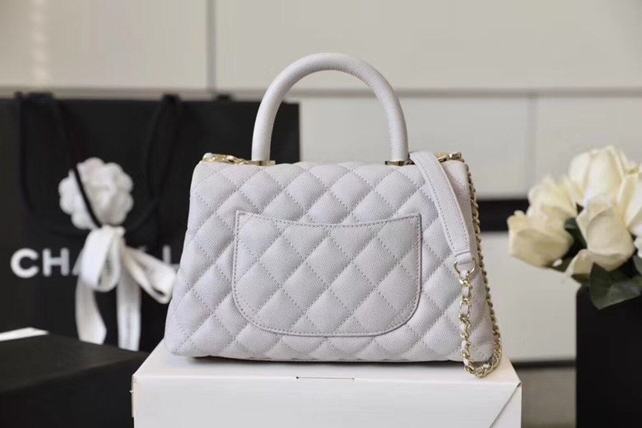 Chanel Coco Handle Quilted Handle Bag 24cm Caviar Leather Gold Hardware Spring/Summer Act 1 Collection White