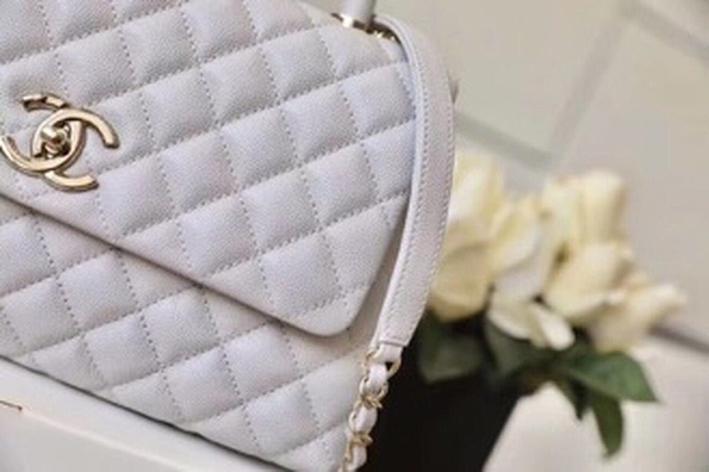 Chanel Coco Handle Quilted Handle Bag 30cm Caviar Leather Gold Hardware Spring/Summer Act 1 Collection White