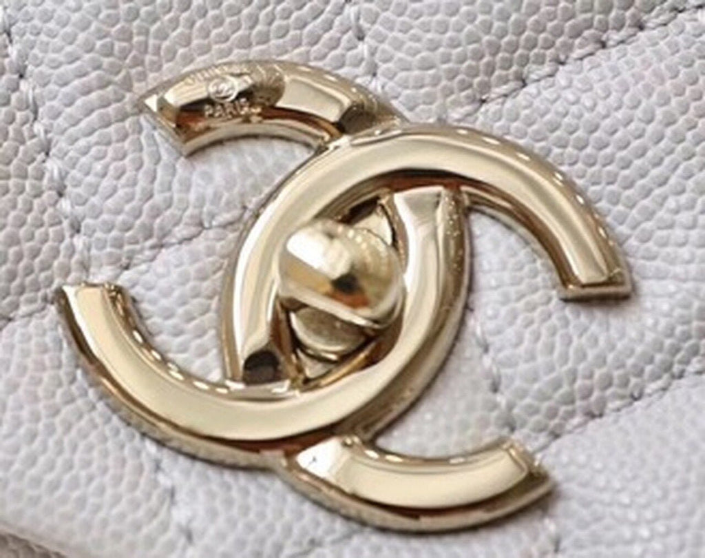 Chanel Coco Handle Quilted Handle Bag 30cm Caviar Leather Gold Hardware Spring/Summer Act 1 Collection White