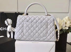 Chanel Coco Handle Quilted Handle Bag 30cm Caviar Leather Gold Hardware Spring/Summer Act 1 Collection White