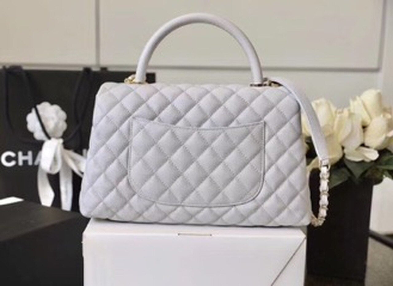 Chanel Coco Handle Quilted Handle Bag 30cm Caviar Leather Gold Hardware Spring/Summer Act 1 Collection White