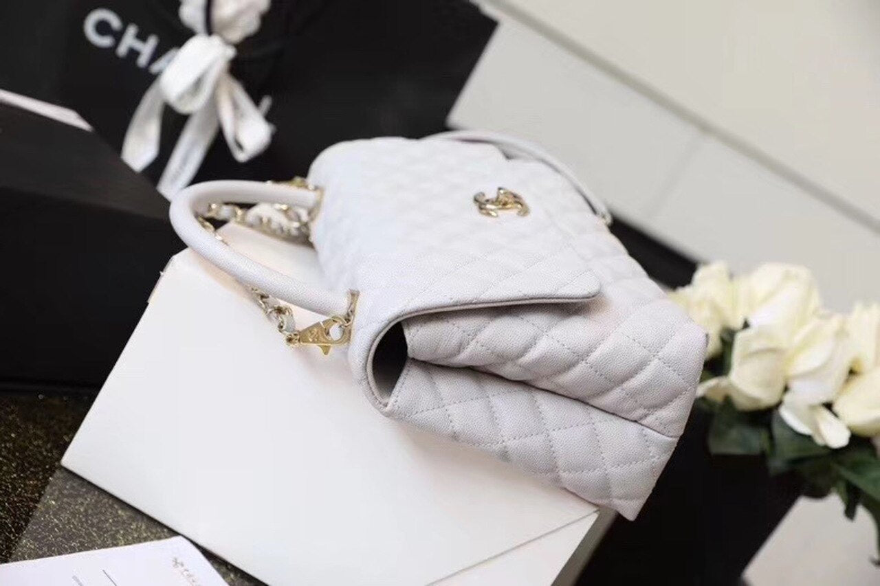 Chanel Coco Handle Quilted Handle Bag 30cm Caviar Leather Gold Hardware Spring/Summer Act 1 Collection White